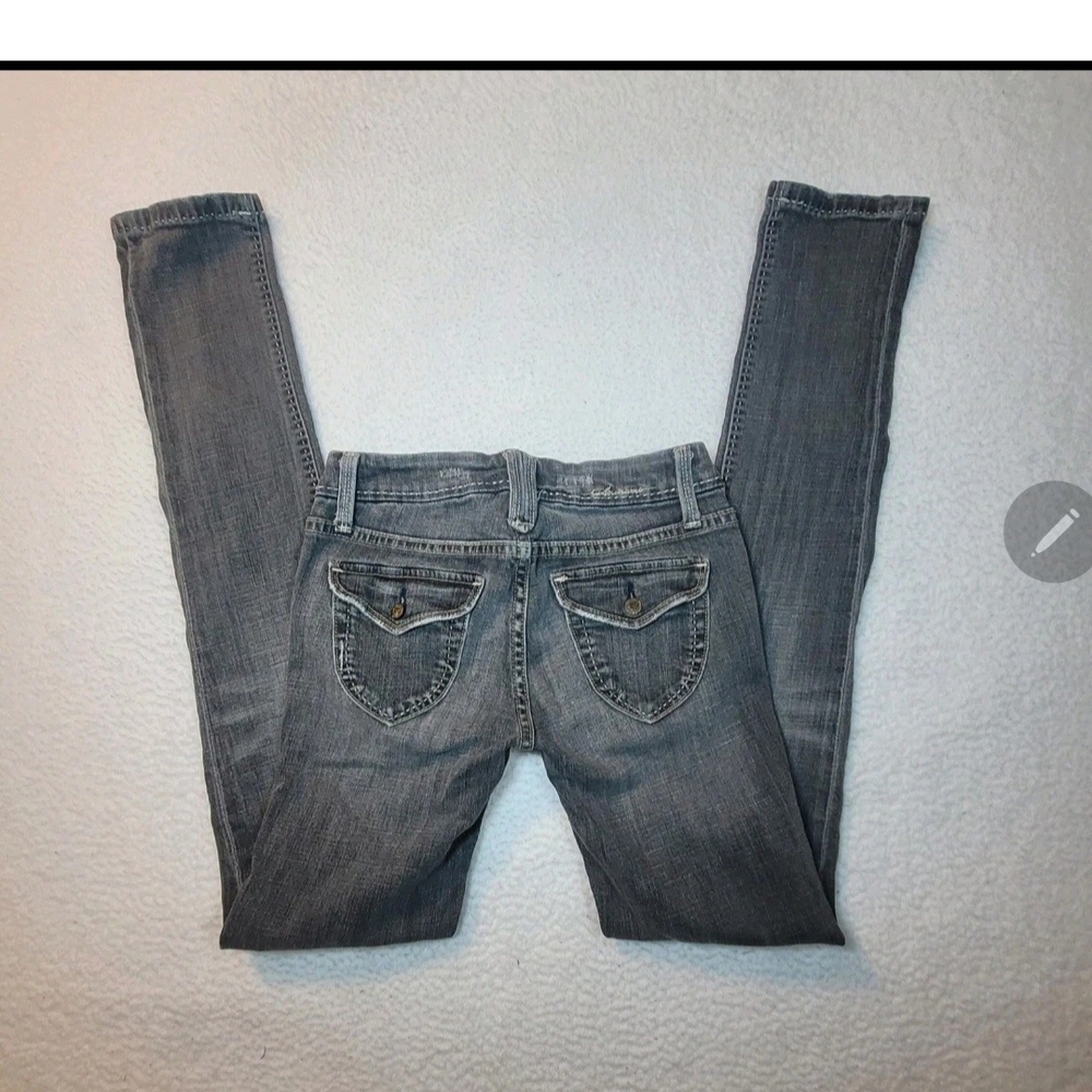 Anoname Grey Skinny Jeans Size 25 Low Rise Thick Stitching Flap Pockets, Denim